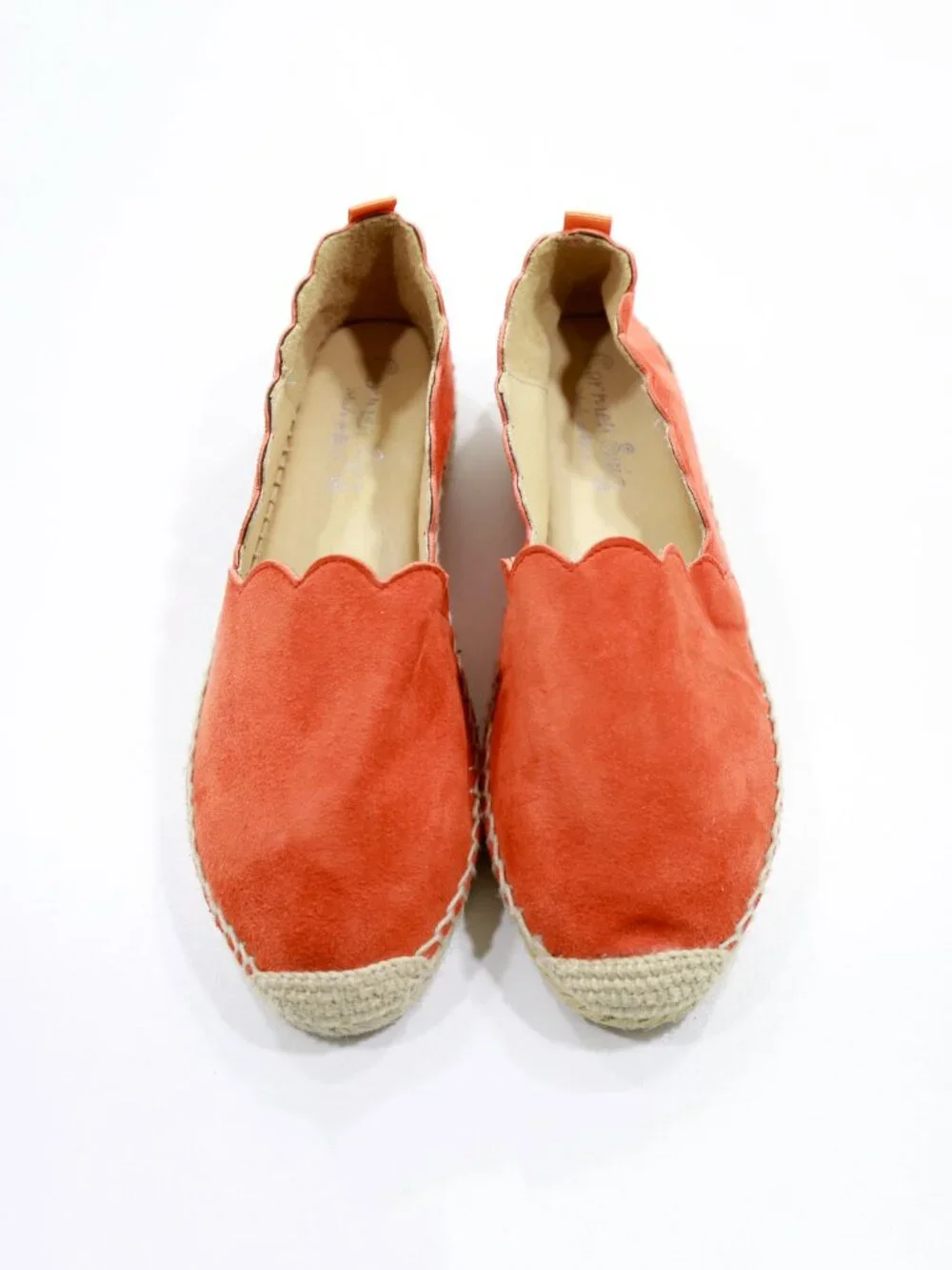 Carmen Saiz Burnt Orange Suede Scalloped Flat Espadrilles - 6.5/EU 37